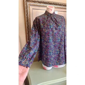 Vintage Suburbans Women’s Large Paisley High Mock Neck Blouse Top‎ Shirt